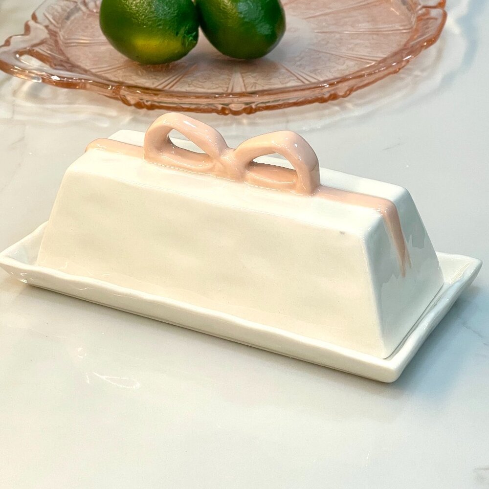 Put a Bow on it--vintage inspired butter dish in PINK by Anthropologie